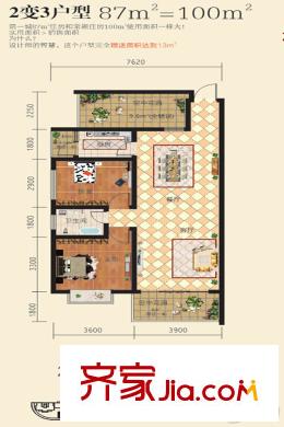 貴安第一城住房戶型01 2室2廳1衛(wèi)1廚