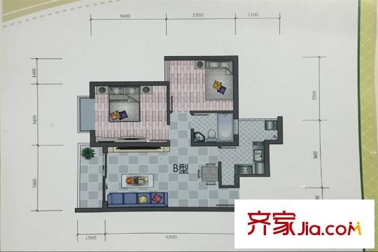 觀云B戶型70.00平方米 2室2廳1衛(wèi)1廚