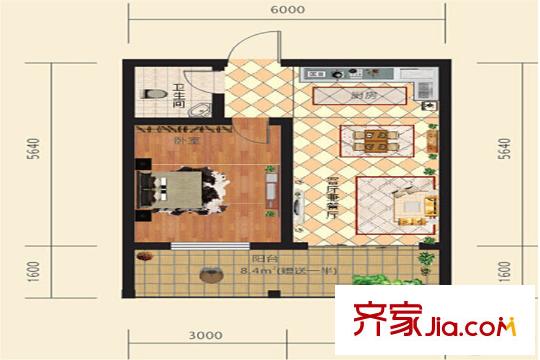 貴安第一城住房戶型03 1室1廳1衛(wèi)1廚