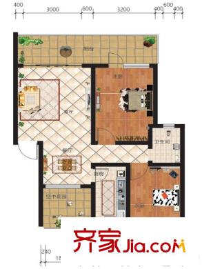 貴安第一城3號樓戶型圖 2室2廳1衛(wèi)1廚