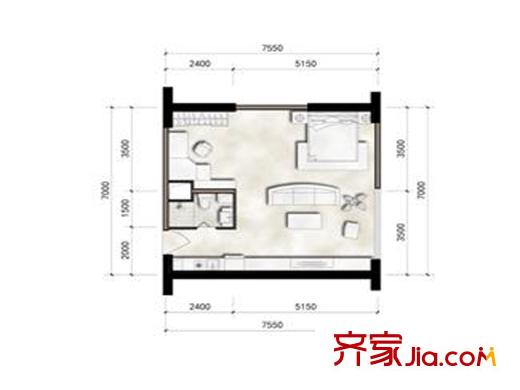 濱湖俊園一期1-3號(hào)樓C戶型 1室1衛(wèi)