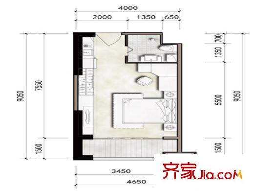 濱湖俊園一期1-3號(hào)樓A戶型 1室1廳1衛(wèi)1廚