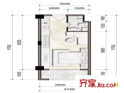 濱湖俊園一期1-3號(hào)樓F戶型 1室1廳1衛(wèi)1廚