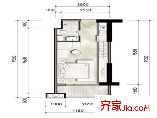 濱湖俊園一期1-3號樓C戶型 1室2廳1衛(wèi)1廚