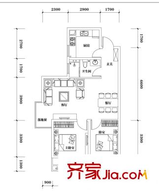 山水黔城戶型圖一組團K3戶型 2室2廳1衛(wèi)1廚