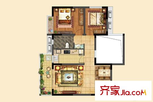 北大資源繽紛廣場C4-D戶型2室2廳1衛(wèi)88-90平方米 2室2廳1衛(wèi)