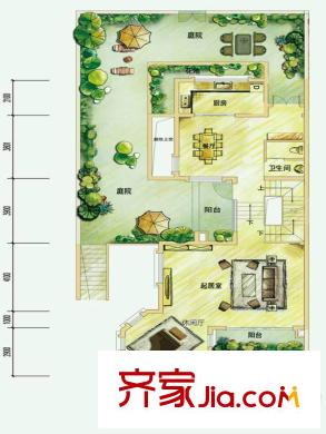 中鐵國際生態(tài)城一期四聯(lián)排端戶一層 1室2廳1衛(wèi)1廚