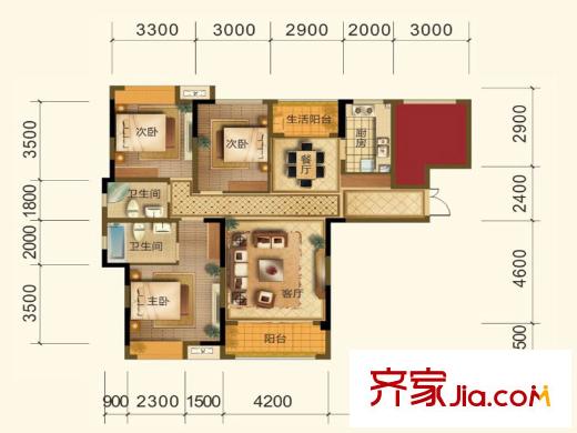 俊發(fā)城二期A1號樓C戶型 3室2廳2衛(wèi)