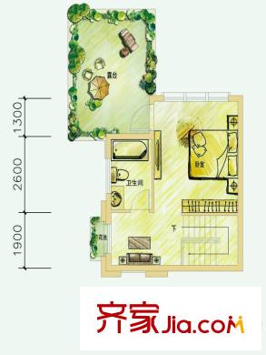 中鐵國際生態(tài)城一期復(fù)合式合院戶型F 1室1衛(wèi)