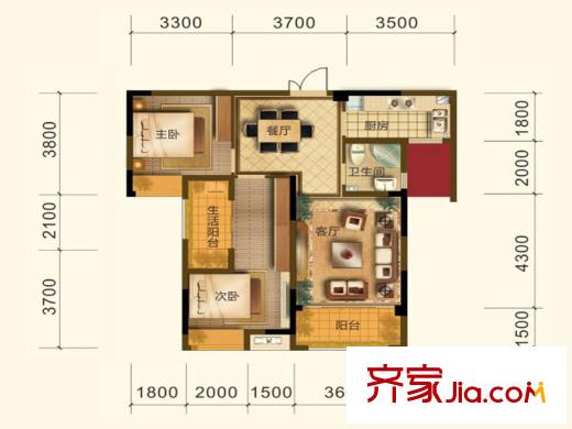 俊發(fā)城二期A1號樓B戶型 2室2廳1衛(wèi)