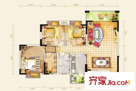 廣大上城項(xiàng)目C戶型 3室2廳2衛(wèi)1廚