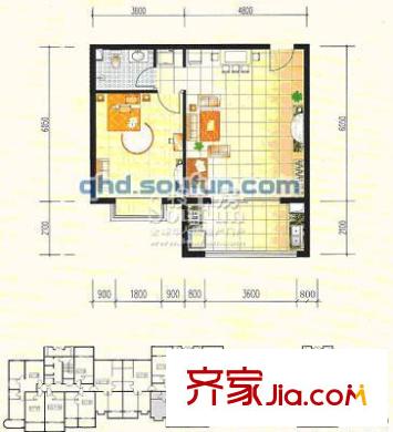 渤海明珠戶型圖戶型圖 1室2廳1衛(wèi)