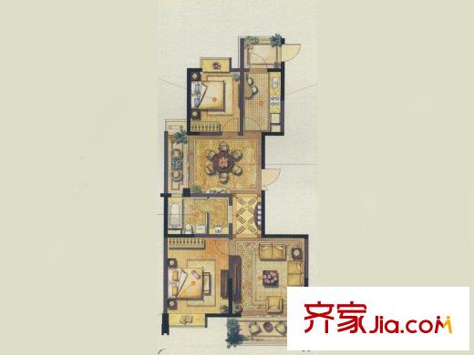 新時(shí)代廣場戶型2室2廳1衛(wèi)1廚 116.00平方米