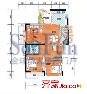 皇劍廣場戶型圖3室2廳2衛(wèi)
