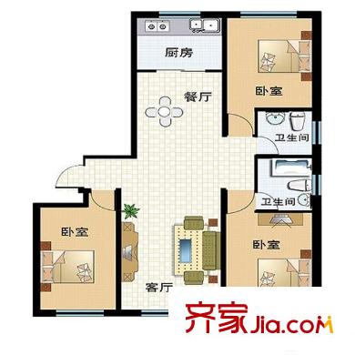 古運南苑戶型圖3室2廳1衛(wèi)1廚 