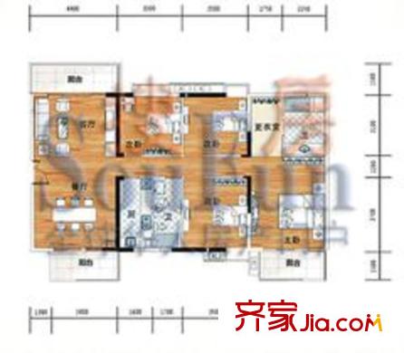 皇劍廣場戶型圖4室2廳2衛(wèi)