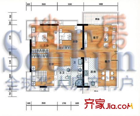 皇劍廣場(chǎng)戶型圖3室2廳2衛(wèi)