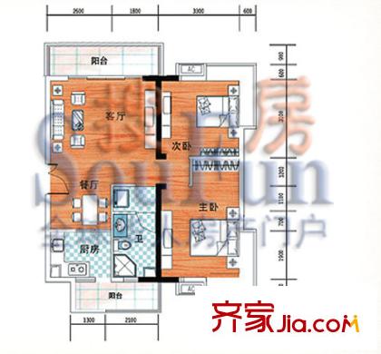 皇劍廣場戶型圖2室2廳2衛(wèi)