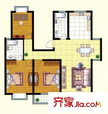 金牛灣都市花園戶型圖G戶型 3室2廳1衛(wèi)1廚