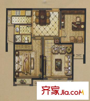 鴻益千秋熙園G戶型 2室2廳1衛(wèi)1廚