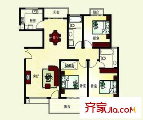 鴻益千秋一期G5戶型 3室2廳2衛(wèi)1廚