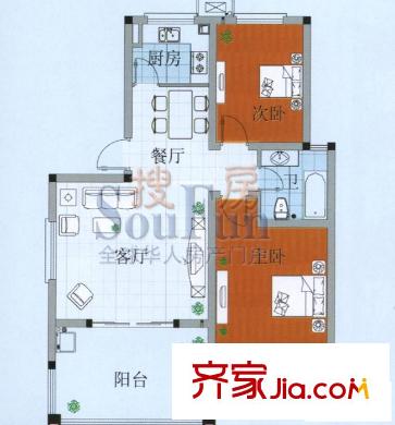 萊茵達(dá)都市楓林戶型圖c3 2室2廳1衛(wèi)1廚