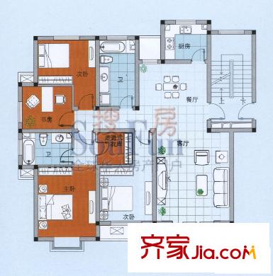 萊茵達(dá)都市楓林戶型圖F 5室2廳2衛(wèi)1廚