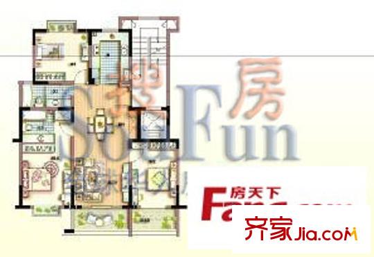 光大花苑戶型圖戶型B 3室2廳1衛(wèi)