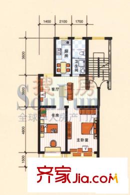 嘉和苑戶(hù)型圖D 2室1廳1衛(wèi)1廚