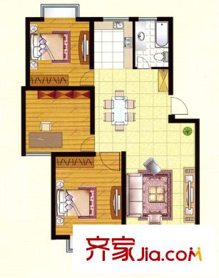 金牛灣都市花園戶型圖D戶型 3室2廳1衛(wèi)1廚