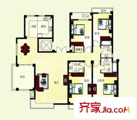 鴻益千秋一期Y3戶型 4室2廳3衛(wèi)2廚