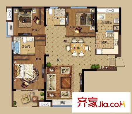合成花園戶型圖大三居 