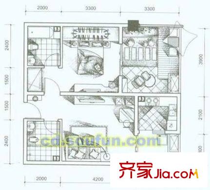 雙子星國際廣場 2室 戶型圖