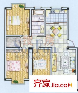 閩泰城市花園戶型圖B 3室1廳1衛(wèi)1廚