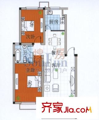 萊茵達(dá)都市楓林戶型圖A-1 2室2廳1衛(wèi)1廚
