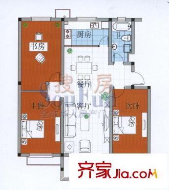 萊茵達(dá)都市楓林戶型圖c1 3室2廳1衛(wèi)1廚