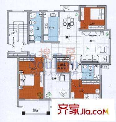 萊茵達(dá)都市楓林戶型圖F’ 4室2廳2衛(wèi)1廚