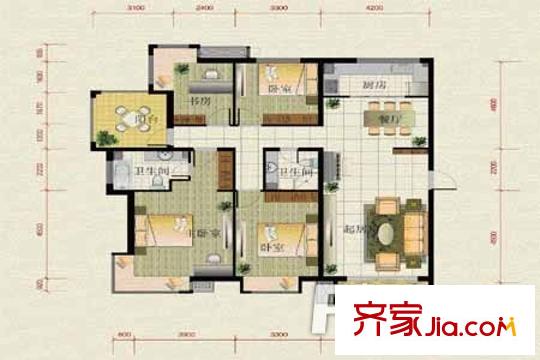紅旗花苑戶型圖四居 