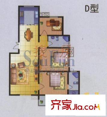 潤源庭戶型圖D 3室2廳2衛(wèi)1廚