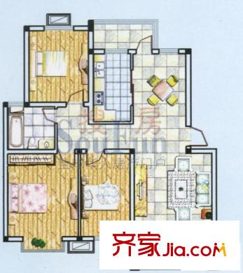 閩泰城市花園戶型圖A’ 3室2廳1衛(wèi)1廚