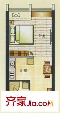 祥生旺庭公館戶型圖B戶型1室1廳1衛(wèi)1廚40.00平方米 