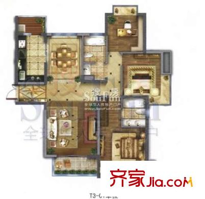 名門都匯戶型圖戶型圖 3室2廳2衛(wèi)1廚