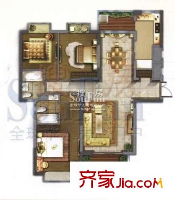 名門都匯戶型圖戶型圖 3室2廳1衛(wèi)1廚