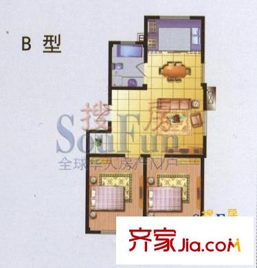 潤源庭戶型圖B 2室2廳1衛(wèi)1廚