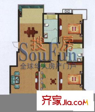 南浦花園戶型圖君子蘭 3室2廳2衛(wèi)