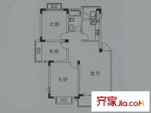 鉑領(lǐng)公館戶型圖A戶型 3室2廳1衛(wèi)1廚