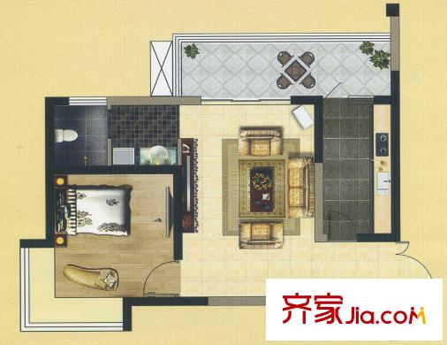 世紀(jì)康城X1戶型 1室2廳1衛(wèi)1廚
