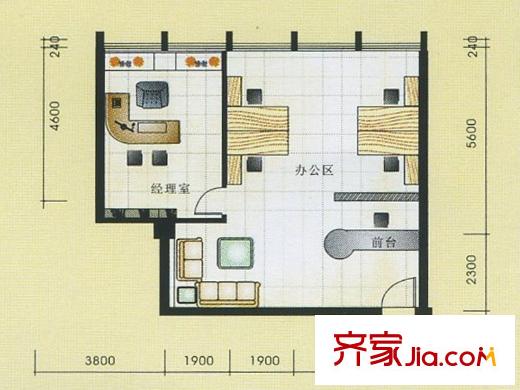 祥生旺庭公館戶型圖寫字樓B戶型95.00平方米 