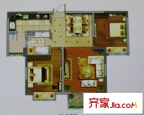 名門都匯戶型圖2 2室2廳1衛(wèi)1廚