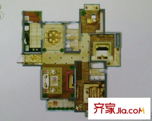 名門都匯戶型圖3 2室2廳1衛(wèi)1廚